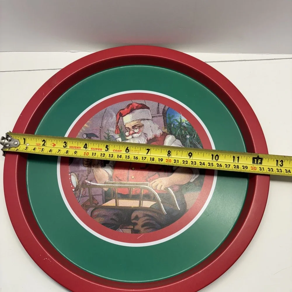 Holiday Christmas Cookie Tin Tray, Santa Making  Toys 12